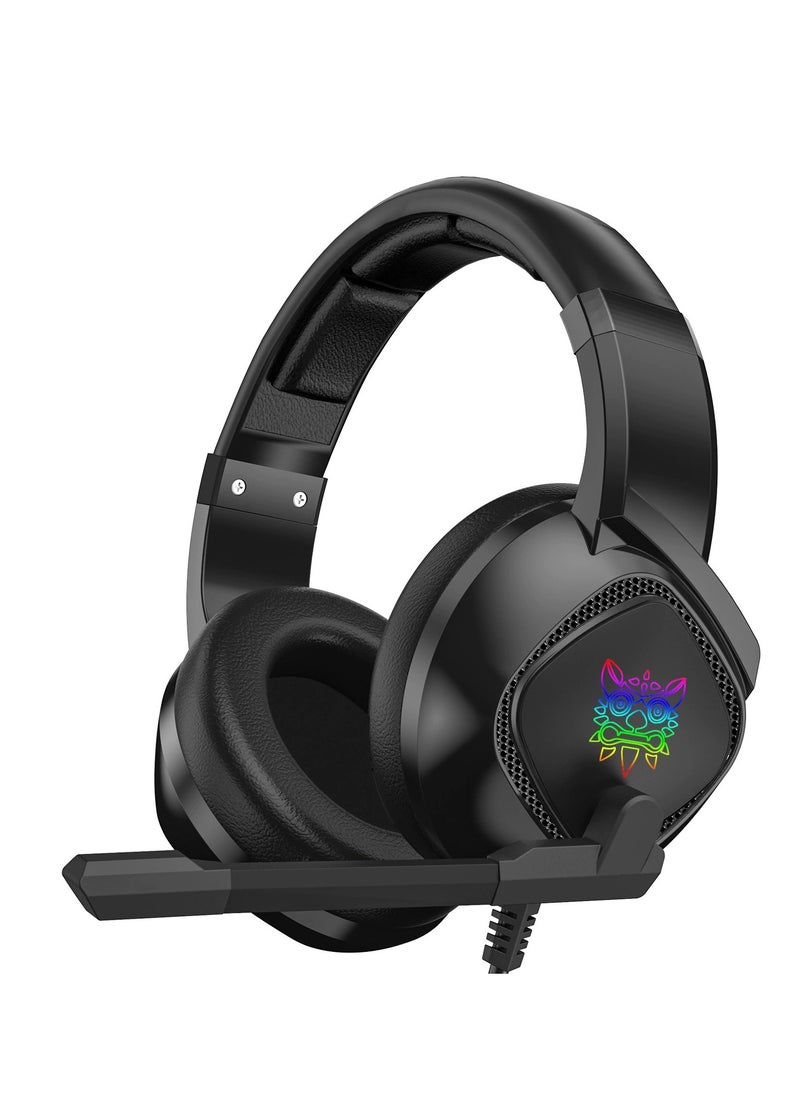 Gaming Headset, K8 Over-Ear Computer Headset, Luminous Gaming Headset, Headset with Microphone Dynamic RGB LED Effect Gaming Headset for Computer Laptop, Wired Stereo Bass Over-Ear Microphone Gaming