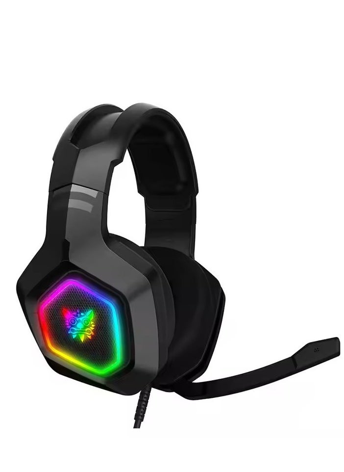 Gaming Headset, K8 Over-Ear Computer Headset, Luminous Gaming Headset, Headset with Microphone Dynamic RGB LED Effect Gaming Headset for Computer Laptop, Wired Stereo Bass Over-Ear Microphone Gaming