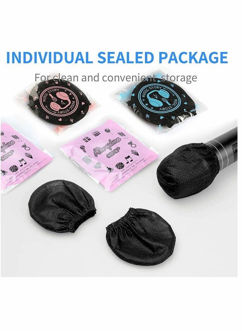 Disposable Microphone Covers Caps Windscreen and Pop Filters Mic Cover Individual Wrapped Package Sanitary for Mic Compatible with Shure U and O Karaoke Microphone Sanitary, 120 Pack, Black