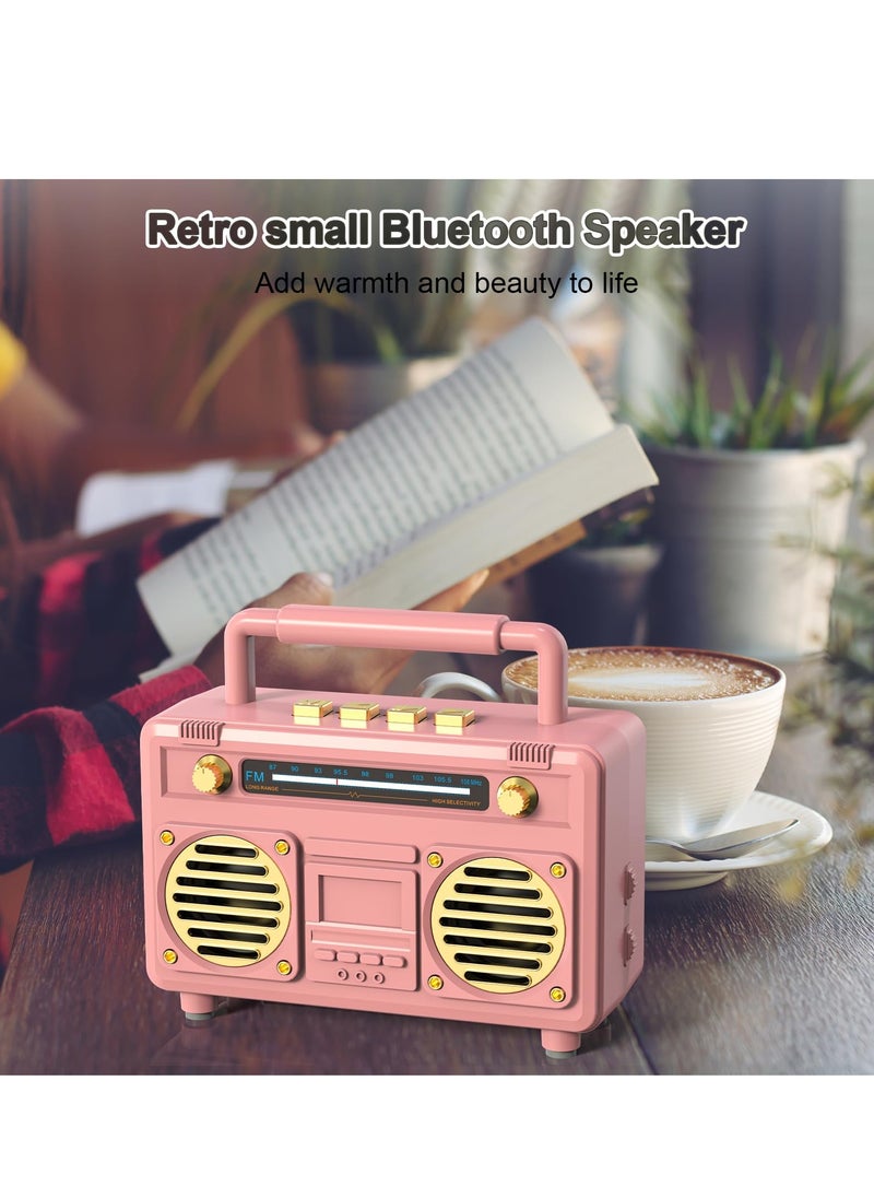 Mini Retro Bluetooth Speaker, Portable Bluetooth Stereo Speaker, Small Vintage Wireless Speaker Support TF Card - USB, for Travel, Home, Beach, Kitchen for Android/iOS Devices (Pink)
