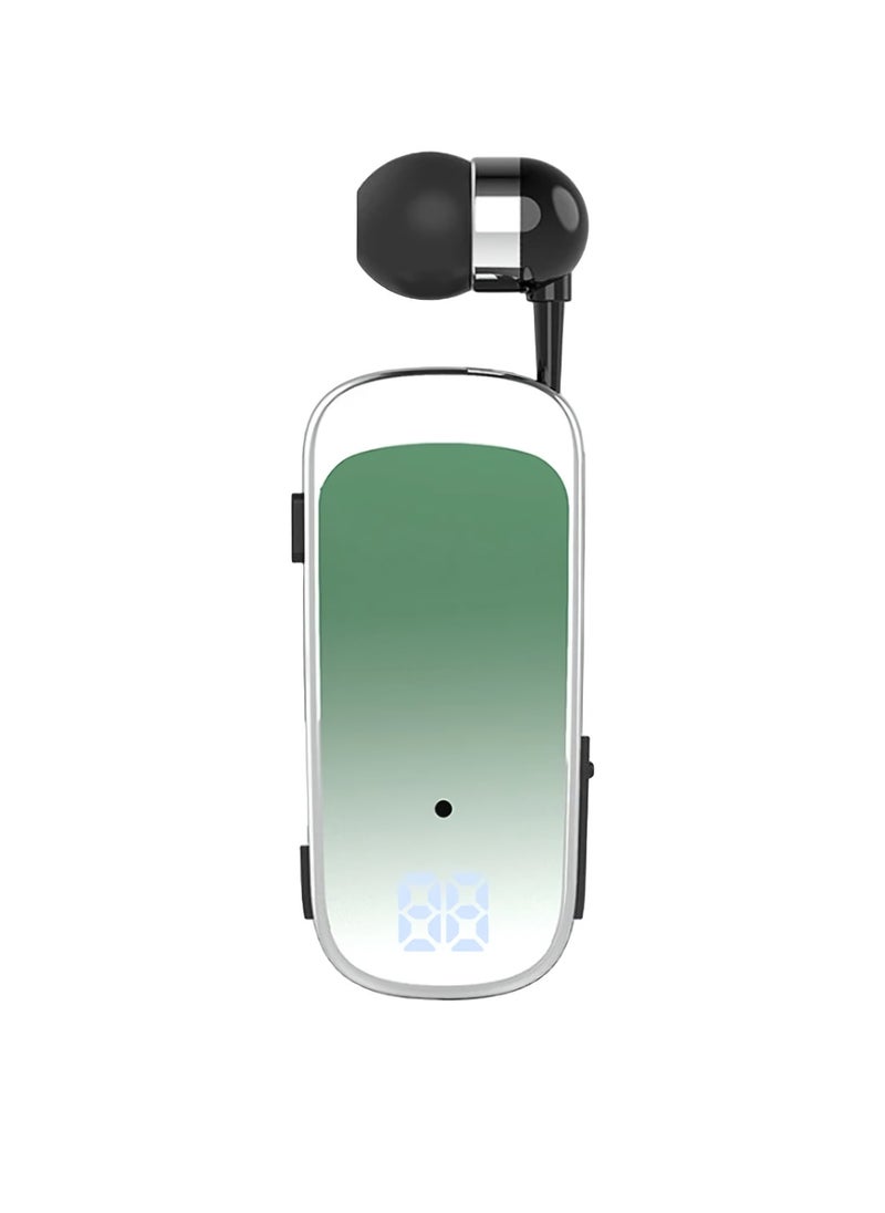K65 Bluetooth Retractable Headphones, Portable Comfortable Clip On Earphones With LED Digital Display, Noise Cancelling Stereo Headsets With 20hrs Talk And Music Time, (K65 Gradient Green)