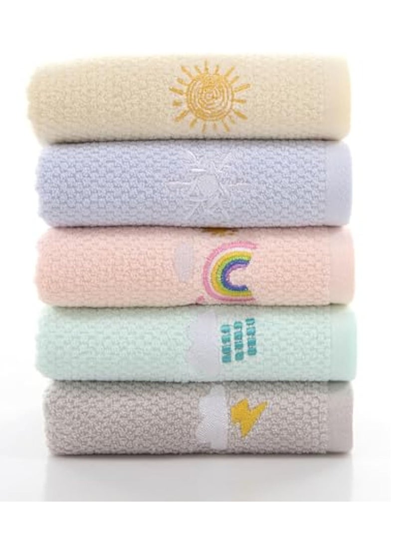 5Pcs Children's Facial Towel, Soft Kids Face Towels Cotton, Face Cloth Wash Set, Multicolor Kids Washcloth Towels, Cotton Super Absorbent Quick Drying Soft Towel Cloth, Baby Face Washer Hand Towels