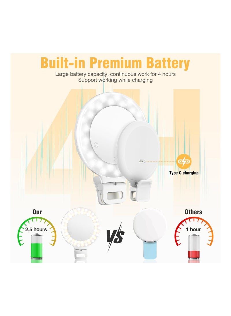 Ring Light, 3 Light Mode Selfie Light Rechargeable for Zoom Meetings Large Capacity Battery Portable 60 LED Adjustable Brightness Clip, for Phone, for iPad, Laptop, for Makeup, Photography, Vlog