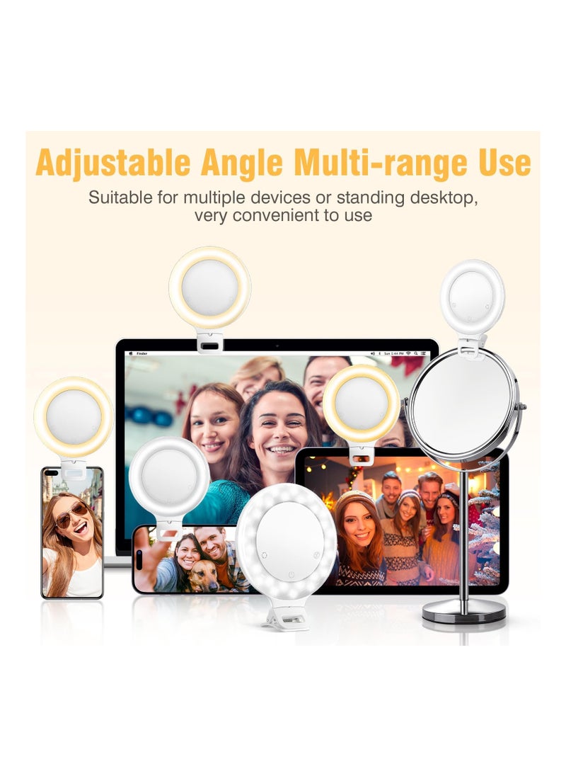 Ring Light, 3 Light Mode Selfie Light Rechargeable for Zoom Meetings Large Capacity Battery Portable 60 LED Adjustable Brightness Clip, for Phone, for iPad, Laptop, for Makeup, Photography, Vlog