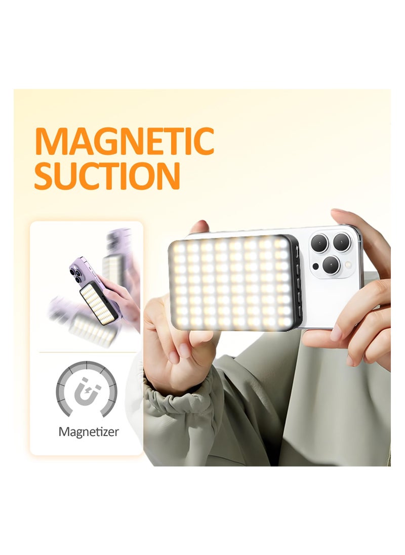 Rechargeable Magnetic Phone Selfie Light, 128 LED Fill Light with Phone Clip & Cold Shoe, Adjusted 3 Light Modes for Magsafe Phone Selfies, Laptop, iPad, TikTok, Video Vlog, Makeup, Live Streaming