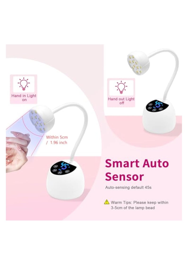 Mini UV Nail Lamp, with Smart Auto Sensor and Display, Gel Nail Lamp, Dryer UV Lamps, 12 Beads Mini Nail Lamp, 4 Modes, Portable LED Nail Lamp with USB Charging Cable in Salon Or DIY at Home