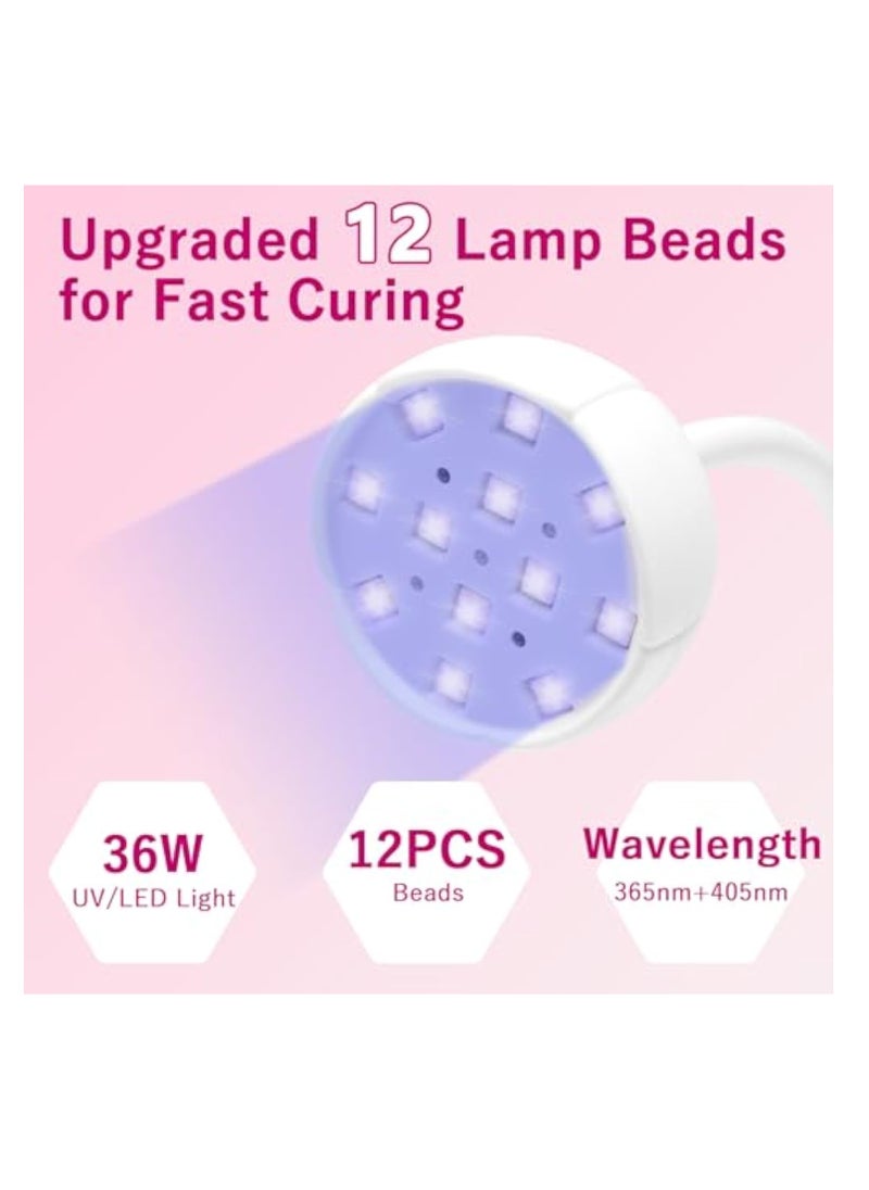 Mini UV Nail Lamp, with Smart Auto Sensor and Display, Gel Nail Lamp, Dryer UV Lamps, 12 Beads Mini Nail Lamp, 4 Modes, Portable LED Nail Lamp with USB Charging Cable in Salon Or DIY at Home