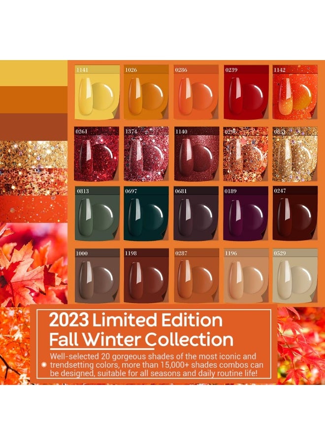 20 Colors Gel Nail Polish Kit- Fall Winter Gel Polish Set Soak Off Nail Polish Kit with Bond Primer Glossy&Matte Top Base Coat DIY at Home