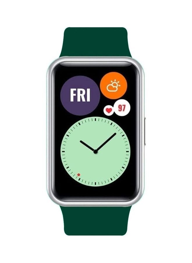 Adjustable Silicone Sport Watch Bands Replacement Wristband Compatible With Huawei Watch Fit 2 Dark Green