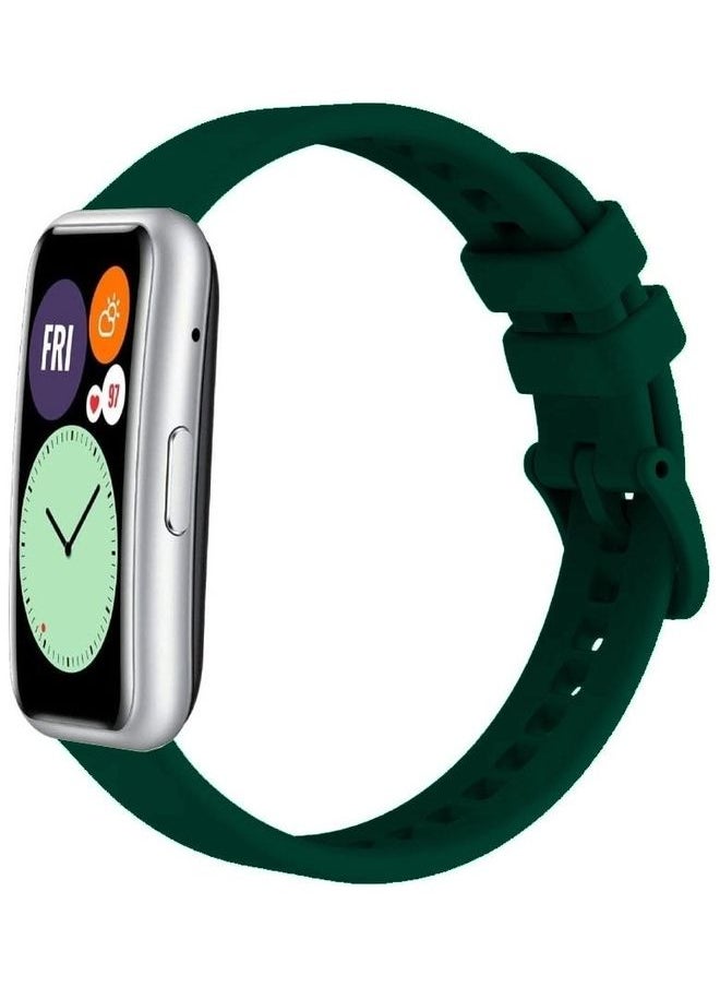 Adjustable Silicone Sport Watch Bands Replacement Wristband Compatible With Huawei Watch Fit 2 Dark Green