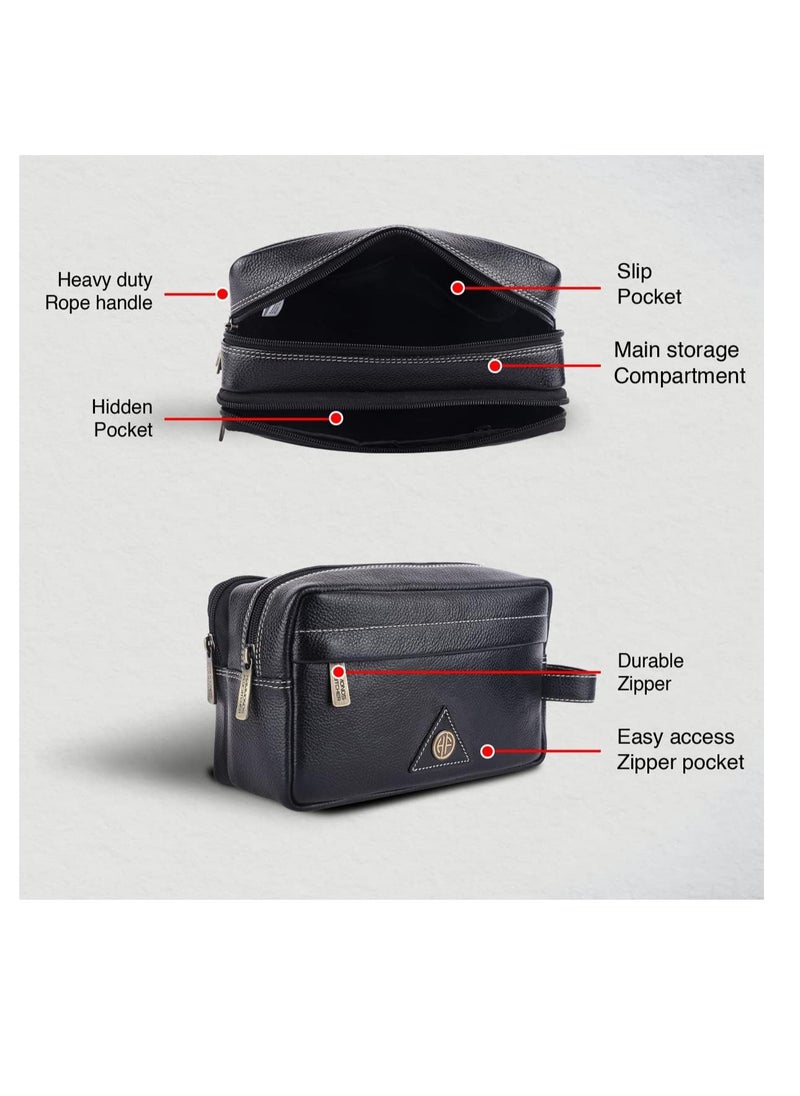 Toiletry Bag Unisex-Genuine Leather Travel Organizer With Multiple Compartments-Black Toiletry Shaving Kit-Toiletry Organizer & Cosmetics Pouch For Women,10.5 CM Large,Small | JNSV