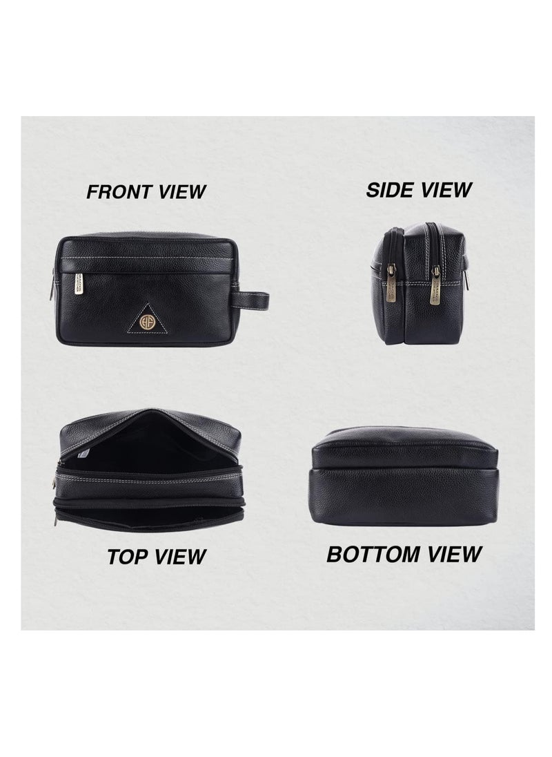 Toiletry Bag Unisex-Genuine Leather Travel Organizer With Multiple Compartments-Black Toiletry Shaving Kit-Toiletry Organizer & Cosmetics Pouch For Women,10.5 CM Large,Small | JNSV