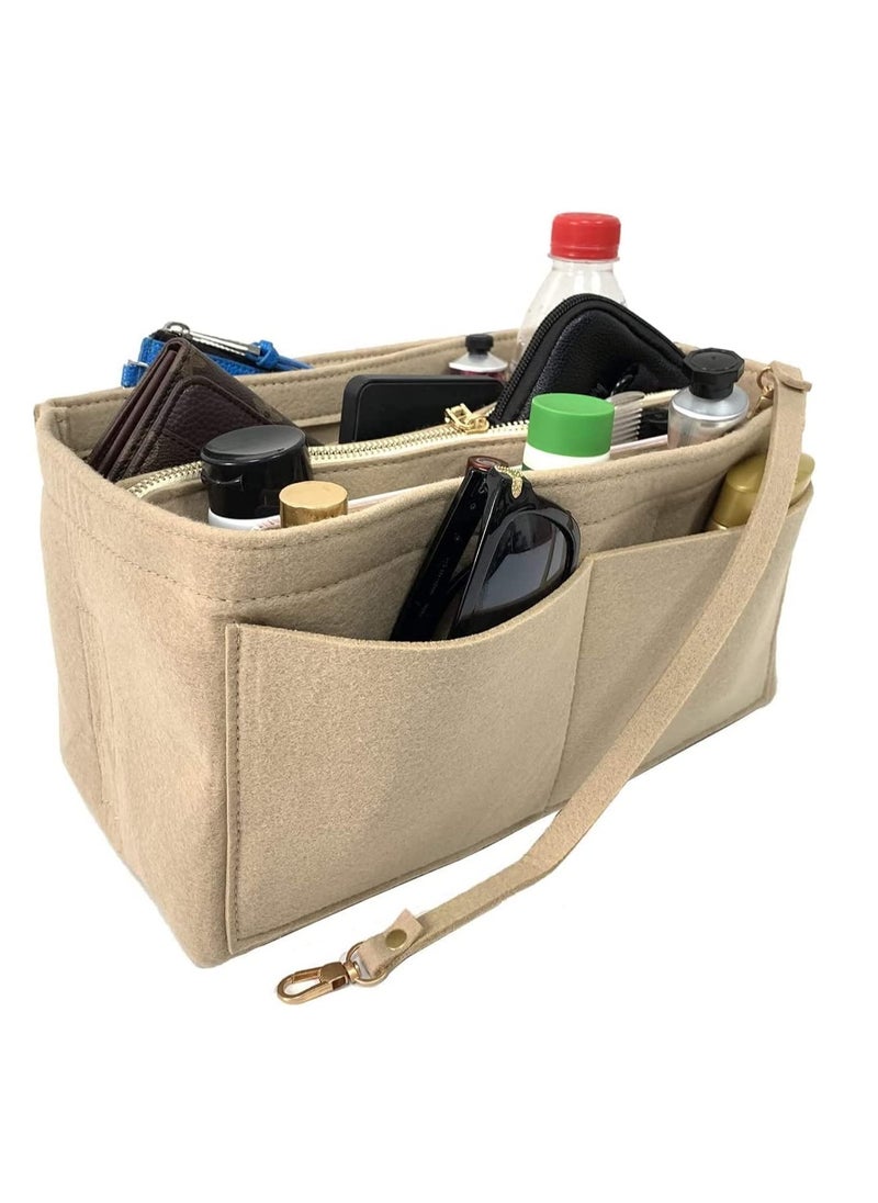 MultiFunctional Beige Purse Organizer with Zipper for Handbags Large Capacity Handbag Insert for Women Gold Fortune Style