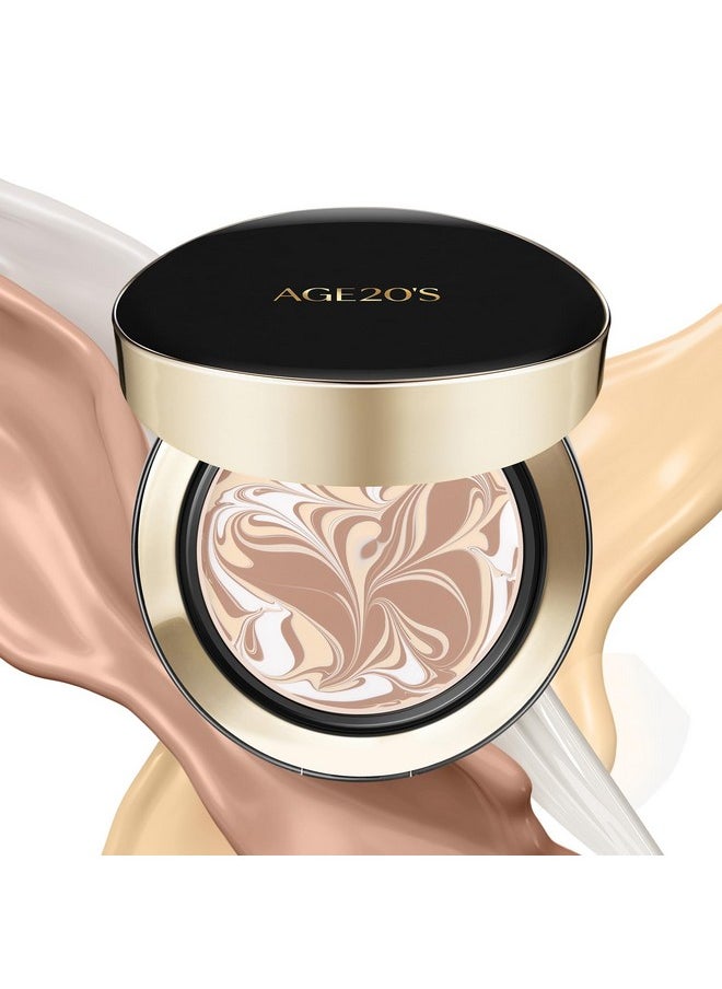 AGE20'S Signature Essence Pact SPF 50+ | Cream Foundation, Dewy Finish, Natural Coverage | Korean Cushion Foundation | 1 Refills Included | 23W BEIGE