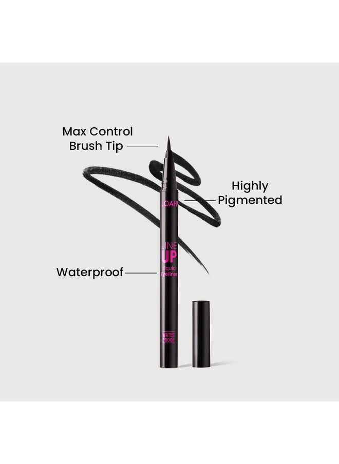JOAH Line Up Liquid Eyeliner with Precision Felt Tip, Fast-Drying & Waterproof, Long Lasting, Smudge Proof Eye Liner, Effortless Control, Biotin Infused, Blackest Black
