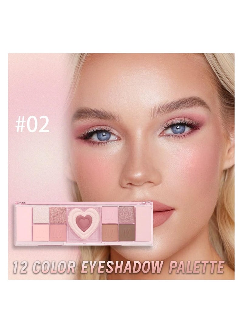 12 Colors Nude Natural Pink Matte Shimmer Eyeshadow Palette, High Pigmented Brown Eye Shadow Primers Powder Palet for Eye Makeup, Blendable Powder, Flawless & Natural Long-Lasting Makeup Palette