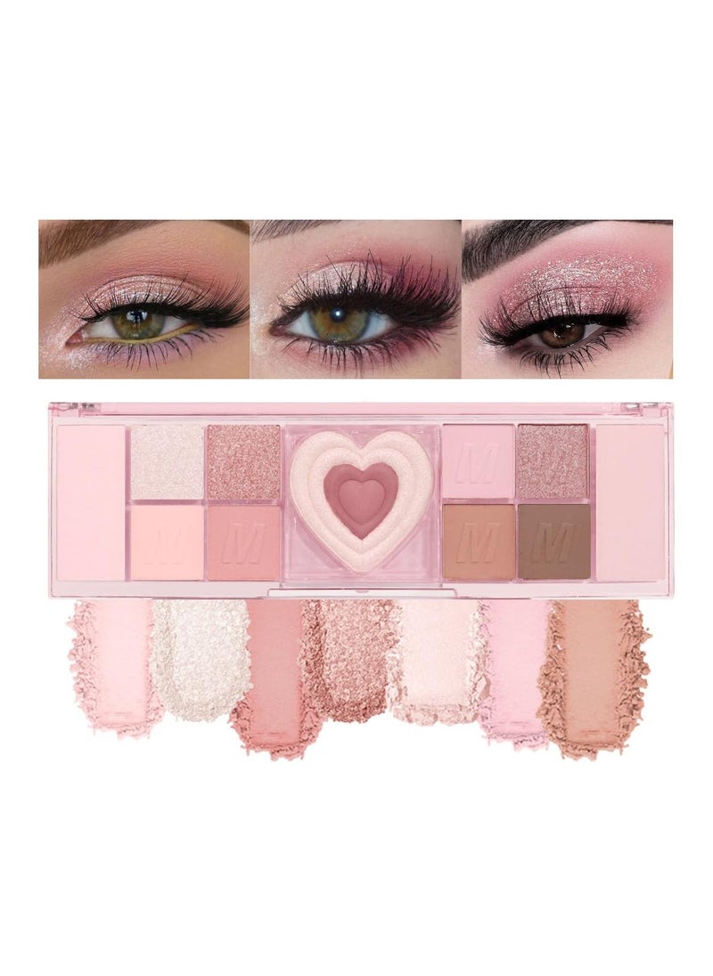 12 Colors Nude Natural Pink Matte Shimmer Eyeshadow Palette, High Pigmented Brown Eye Shadow Primers Powder Palet for Eye Makeup, Blendable Powder, Flawless & Natural Long-Lasting Makeup Palette