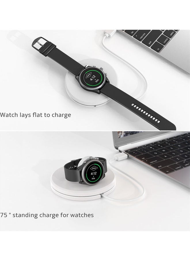 Portable Watch Charger Stand With Charging Cable For Fossil Gen 4/Gen 5 White