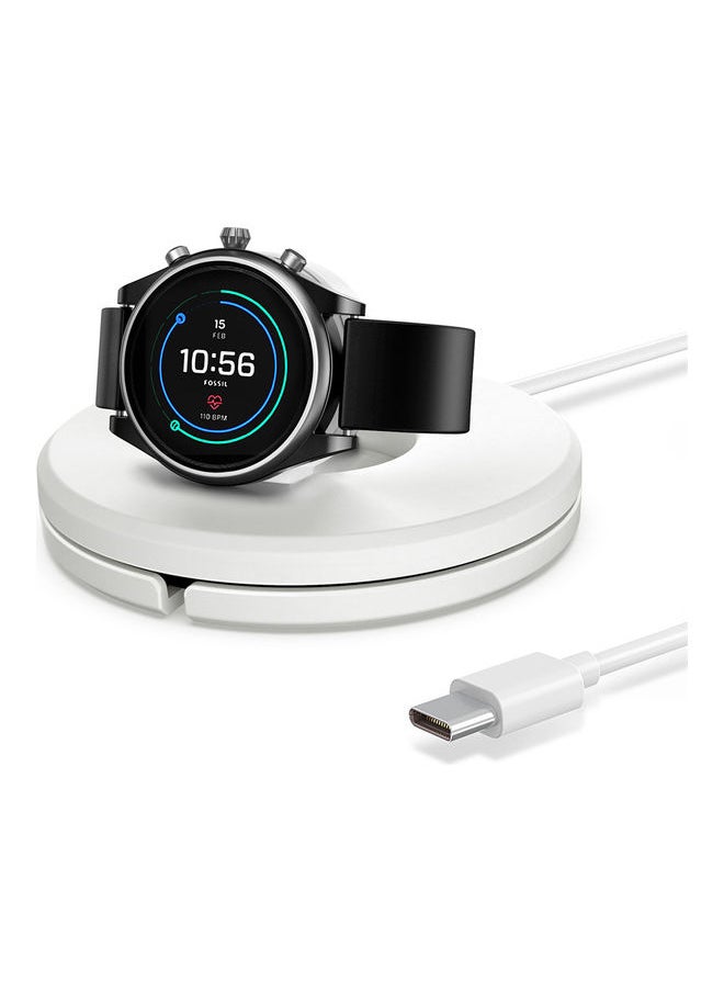 Portable Watch Charger Stand With Charging Cable For Fossil Gen 4/Gen 5 White