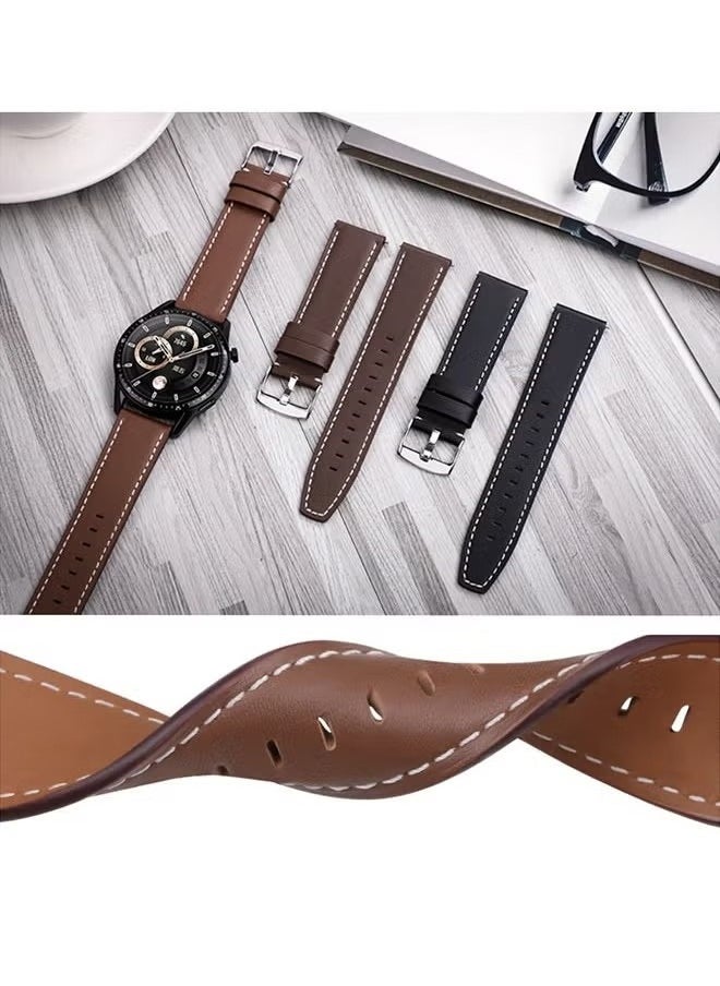 Huawei Watch Band Leather Strap, Compatible with GT3/2 46mm Watch Size, 22mm Band Width, Elegant Design, 1 Piece(Brown)