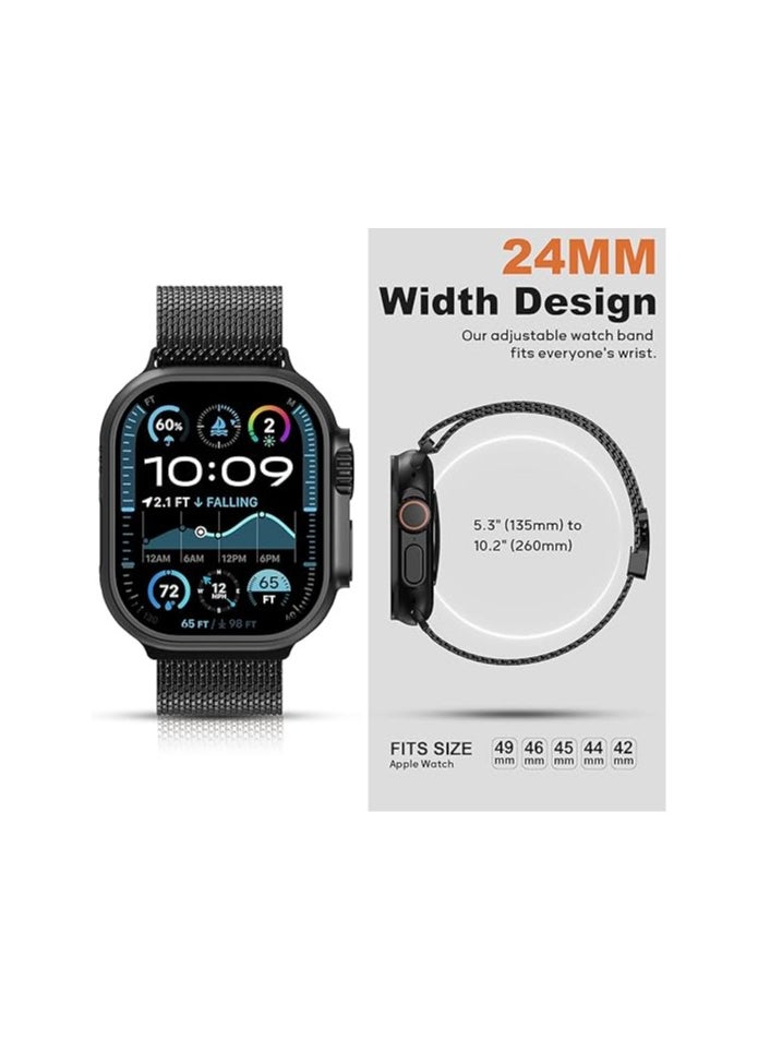Titanium Milanese Mesh Loop for Apple Watch Band 49mm 46mm 45mm 44mm Men Women, DLC Scratch-resistant Coating Breathable Replacement Strap with Adjustable Parachute-style Buckle for iWatch Ultra 2/S