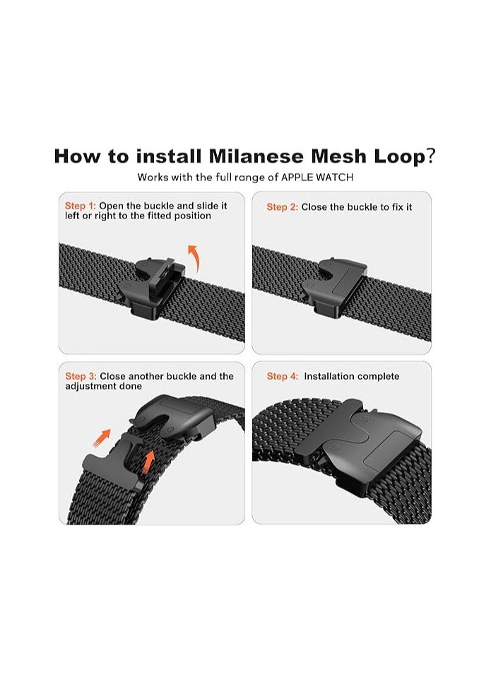 Titanium Milanese Mesh Loop for Apple Watch Band 49mm 46mm 45mm 44mm Men Women, DLC Scratch-resistant Coating Breathable Replacement Strap with Adjustable Parachute-style Buckle for iWatch Ultra 2/S