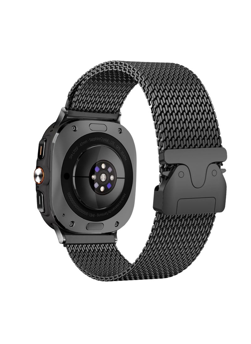 Titanium Milanese Mesh Loop for Samsung Galaxy Watch Ultra 47мм LTE Men Women, DLC Scratch-resistant Coating Breathable Replacement Strap with Adjustable Parachute-style Buckle for Samsung Watch Ult