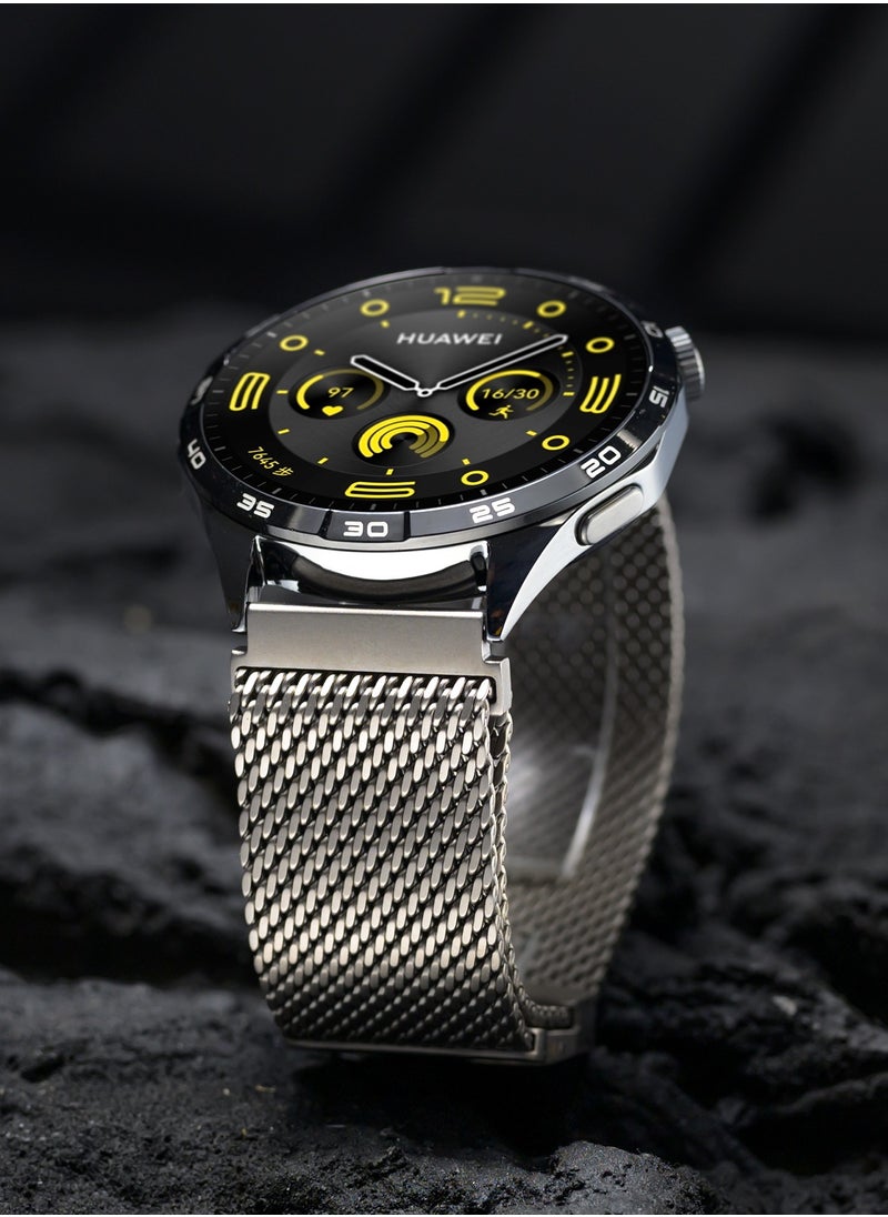 22mm Titanium Milanese Mesh Loop Band for HUAWEI Watch GT 5 4 3 Pro  Men Women, DLC Scratch-resistant Coating Breathable Replacement Strap with Adjustable Parachute-style Buckle for HUAWEI Watch 4 3