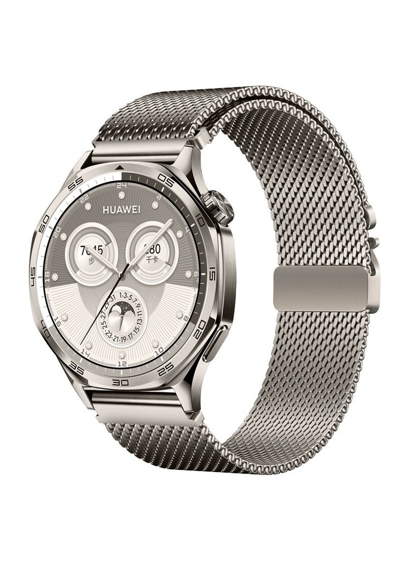 22mm Titanium Milanese Mesh Loop Band for HUAWEI Watch GT 5 4 3 Pro  Men Women, DLC Scratch-resistant Coating Breathable Replacement Strap with Adjustable Parachute-style Buckle for HUAWEI Watch 4 3