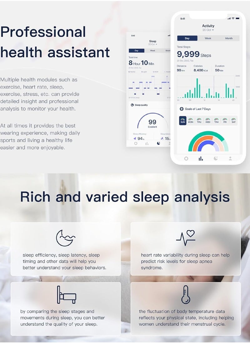 Smart Rings, Men's and Women's Smart Rings Health Tracker, Heart Rate and Temperature Monitoring, Track Sleep, Exercise and Recovery