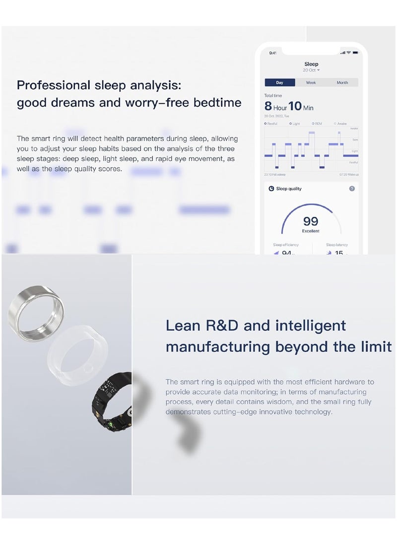Smart Rings, Men's and Women's Smart Rings Health Tracker, Heart Rate and Temperature Monitoring, Track Sleep, Exercise and Recovery