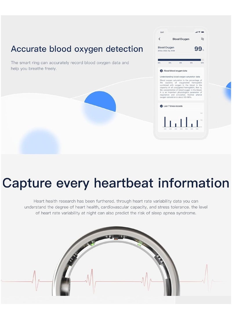 Smart Rings, Men's and Women's Smart Rings Health Tracker, Heart Rate and Temperature Monitoring, Track Sleep, Exercise and Recovery