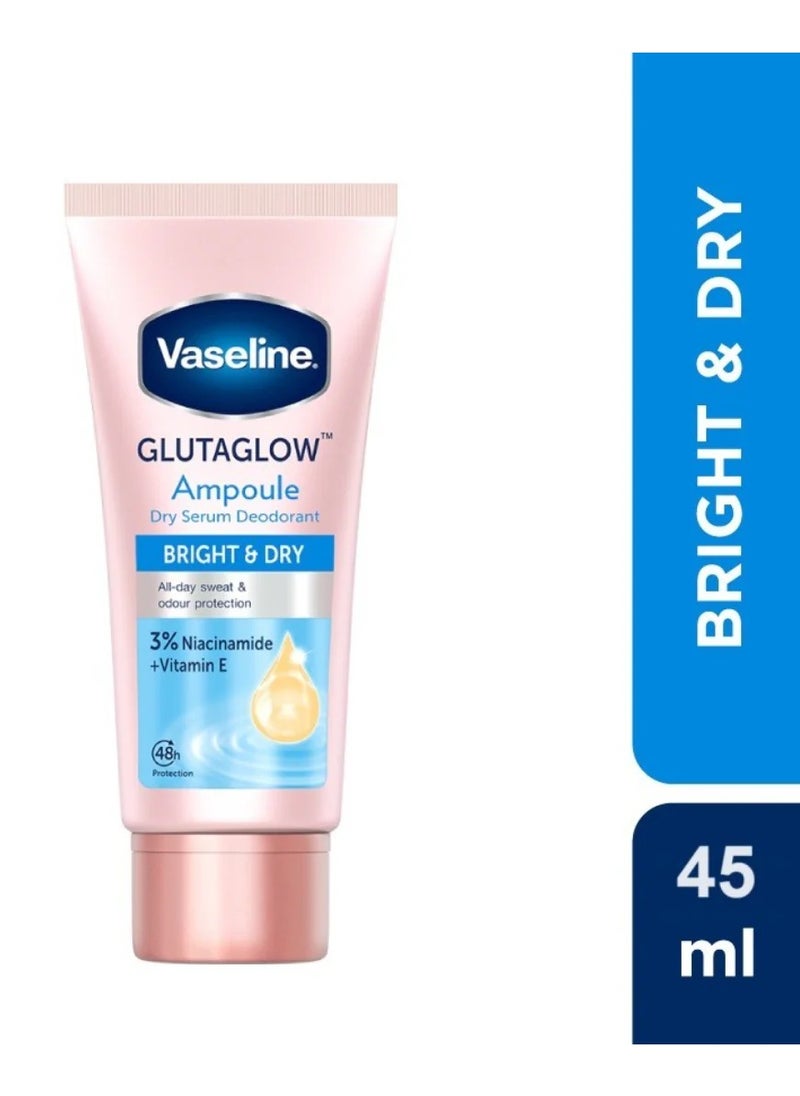 Vaseline GlutaGlow Ampoule Bright & Dry Deodorant Serum with Niacinamide & Vitamin E – 45ml, Long-Lasting Underarm Brightening & Freshness