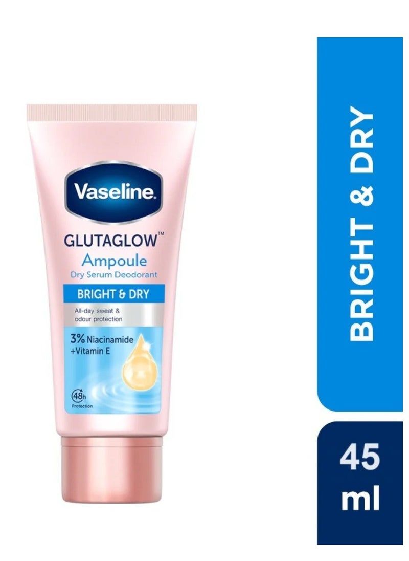Vaseline GlutaGlow Dry Serum Deodorant for Underarms - Bright & Dry, 3% Niacinamide + Vitamin E, 48H Sweat & Odour Protection, 45ml