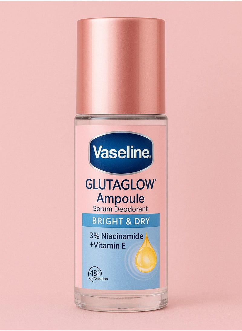 Vaseline GlutaGlow Roll-On Serum Deodorant – Bright & Dry with Vitamin E + Niacinamide, 48 Hour Underarm Freshness, 45ml