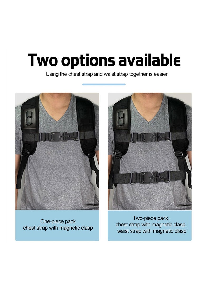 Universal Magnetic Chest Strap for Backpack, Adjustable Sternum Strap, Waist Belt, and Hip Belt with Clips,Magnetic backpack chest strap + waist belt, Black, 2PCS