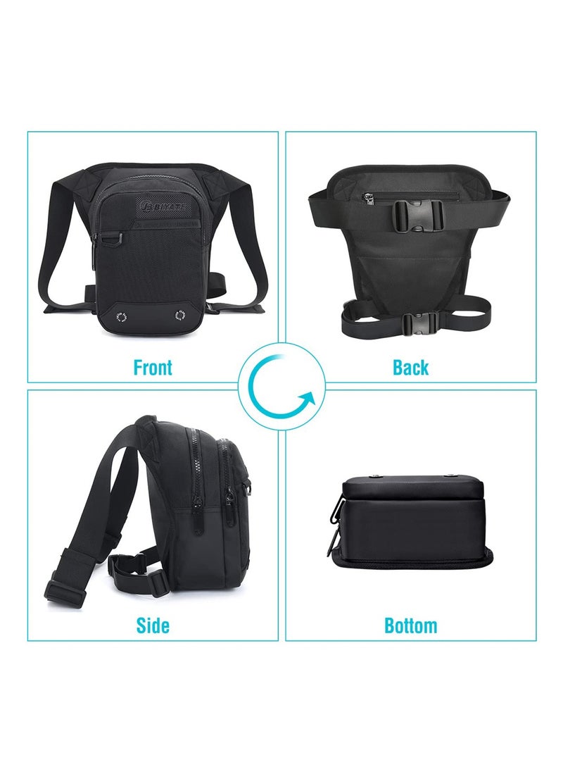 Drop Leg Bag, Motorcycle Tactical Pack Waterproof Thigh Bag with Removable Strap for Hiking, Climbing, Cycling, Fishing, Riding, Travel, Black