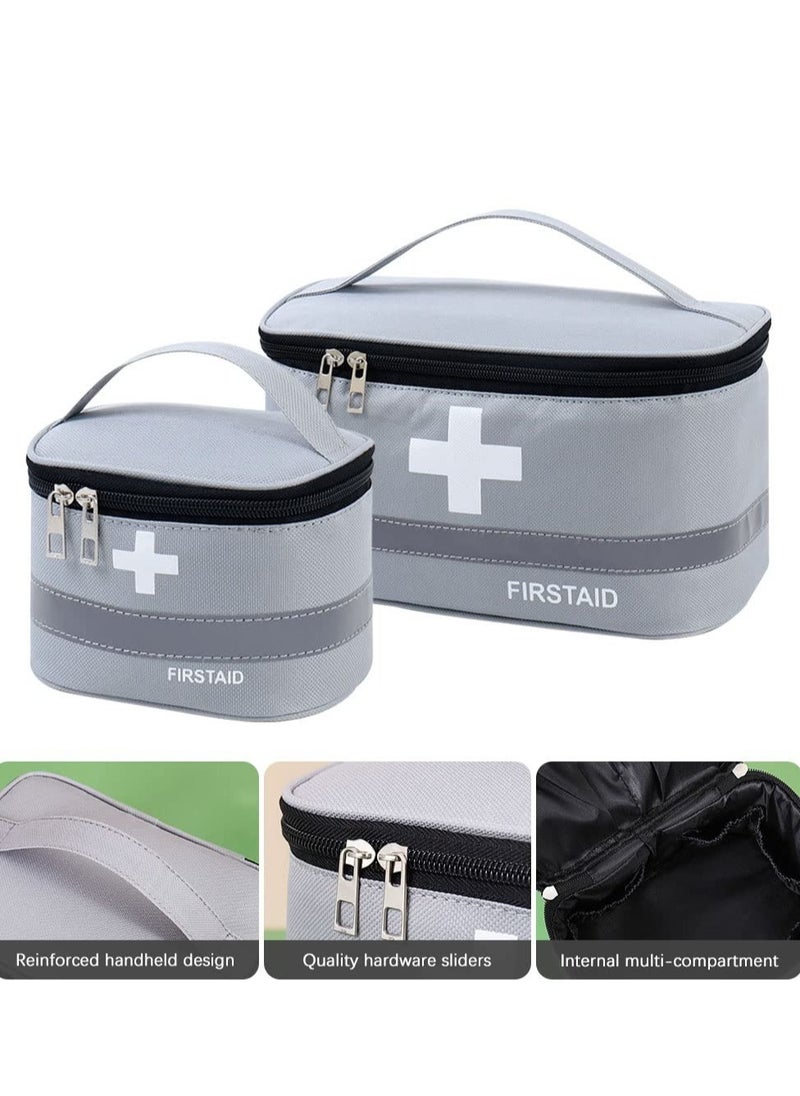 2 Pcs Empty First Aid Bags with Small Medical Pouch, Insulated Survival Medicine Bag, Portable Medication Travel Carrying Case with Handle for Car Home Camping Office Workplace Deep Grey