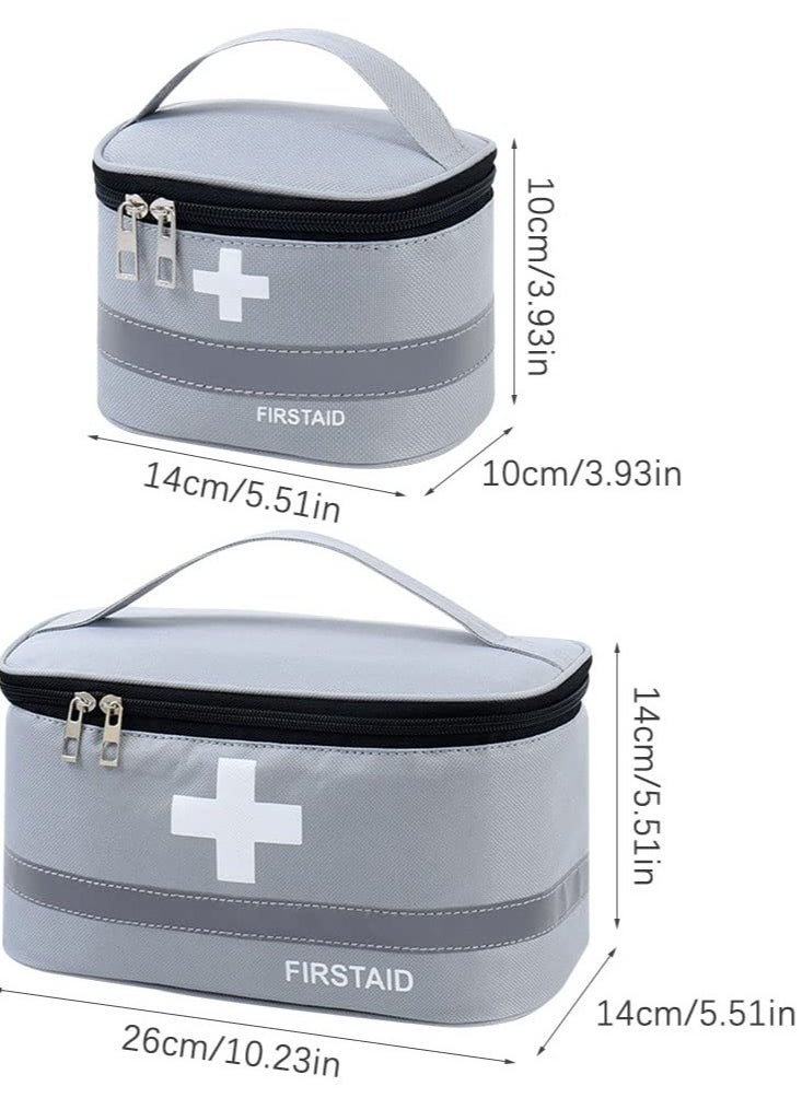 2 Pcs Empty First Aid Bags with Small Medical Pouch, Insulated Survival Medicine Bag, Portable Medication Travel Carrying Case with Handle for Car Home Camping Office Workplace Deep Grey