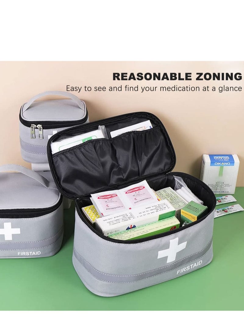 2 Pcs Empty First Aid Bags with Small Medical Pouch, Insulated Survival Medicine Bag, Portable Medication Travel Carrying Case with Handle for Car Home Camping Office Workplace Deep Grey