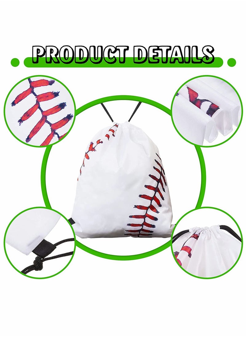 Drawstring Backpack, Baseball Drawstring Bag, Baseball Drawstring Party Favor Bags, for Your Gym Class and Sports Teams 12 Pieces (White)