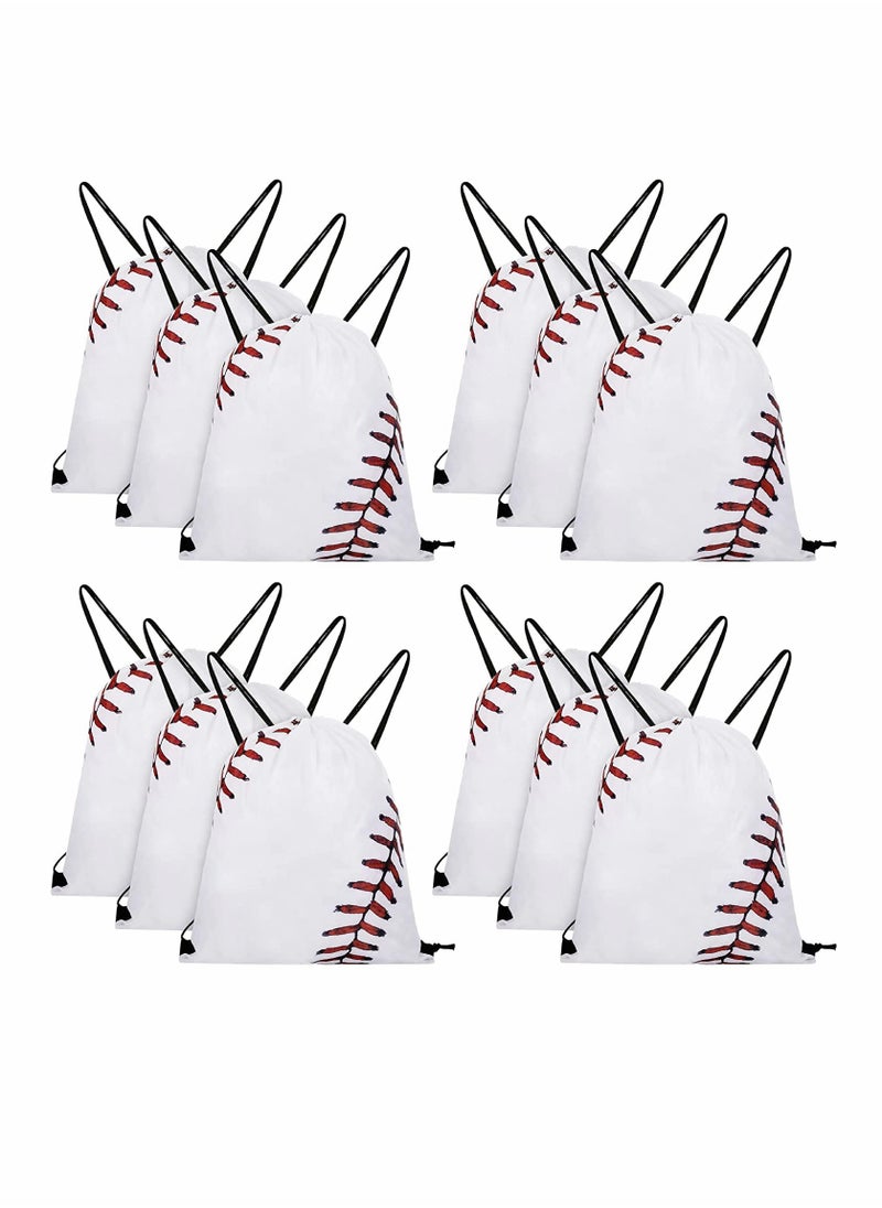 Drawstring Backpack, Baseball Drawstring Bag, Baseball Drawstring Party Favor Bags, for Your Gym Class and Sports Teams 12 Pieces (White)