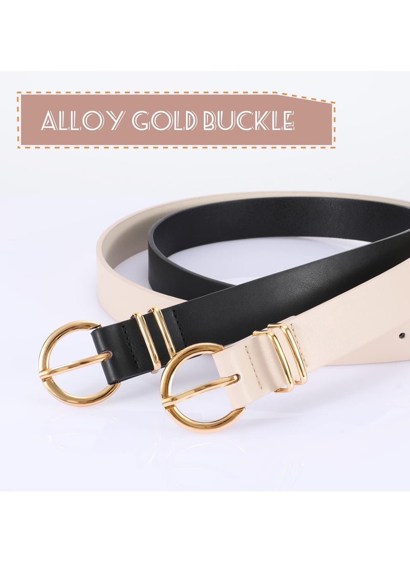 Women’s Leather Belts for Jeans Dresses Fashion Gold Buckle Ladies Waist Belt,2 Pack