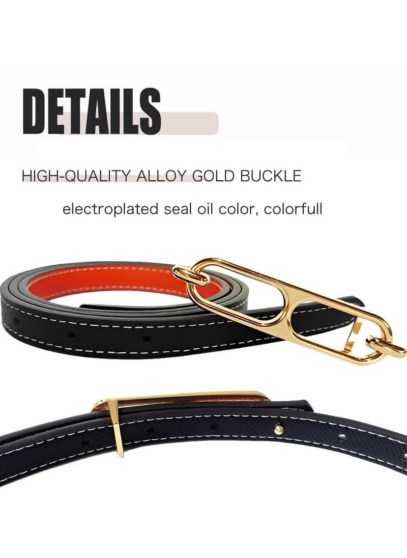 Women Skinny Leather Belt Thin Waist Belt with Metal Buckle for Pants Jeans Dresses, 2 Pack