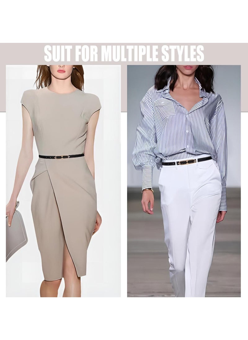 Women Skinny Leather Belt Thin Waist Belt with Metal Buckle for Pants Jeans Dresses, 2 Pack