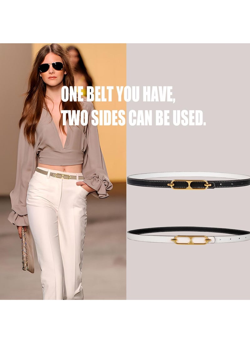 Women Skinny Leather Belt Thin Waist Belt with Metal Buckle for Pants Jeans Dresses, 2 Pack
