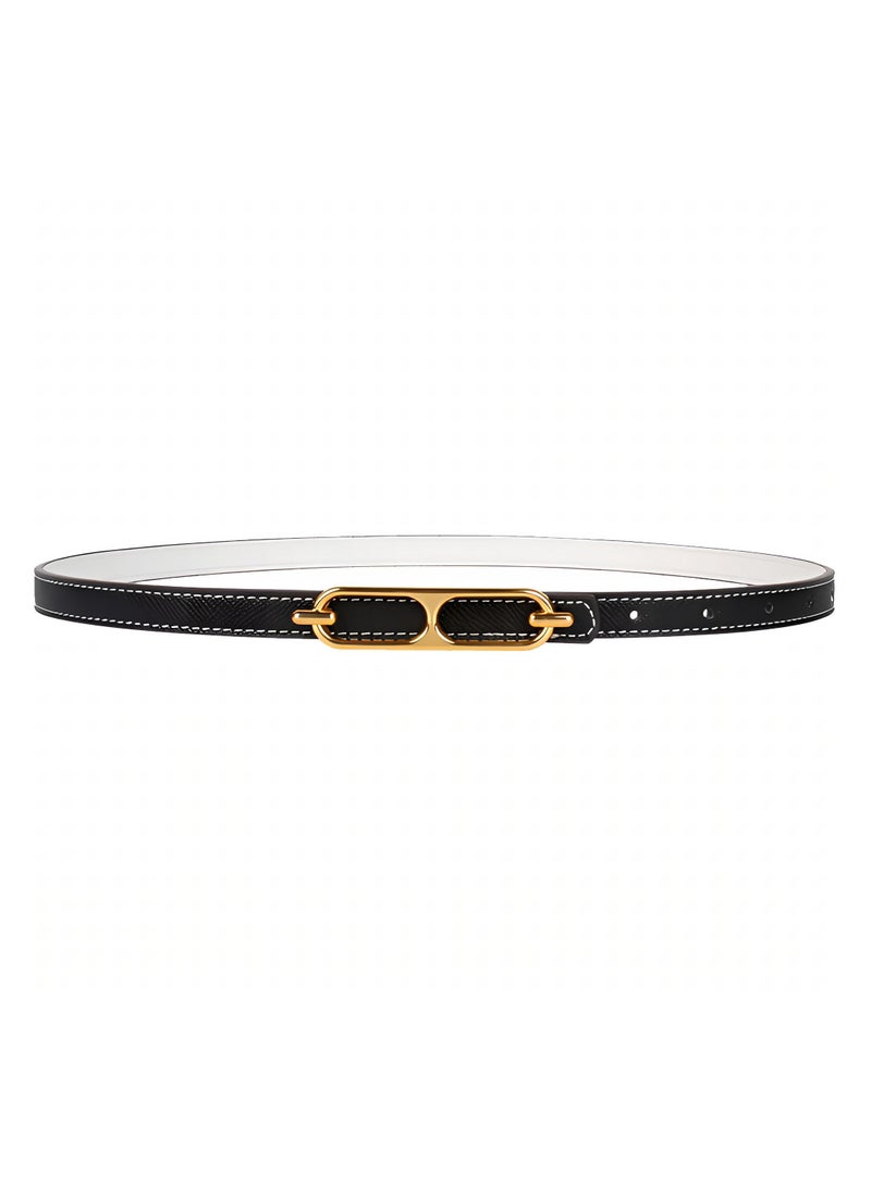 Women Skinny Leather Belt Thin Waist Belt with Metal Buckle for Pants Jeans Dresses, 2 Pack