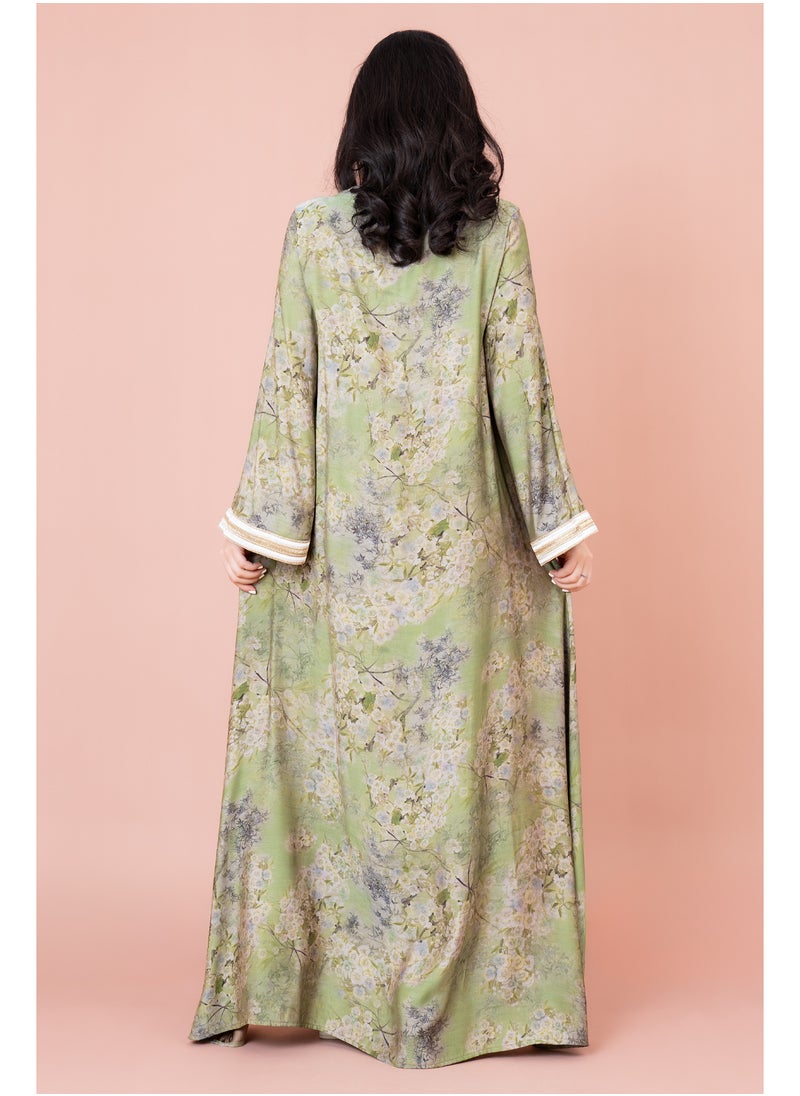 Embroidered Floral Print Jalabiya