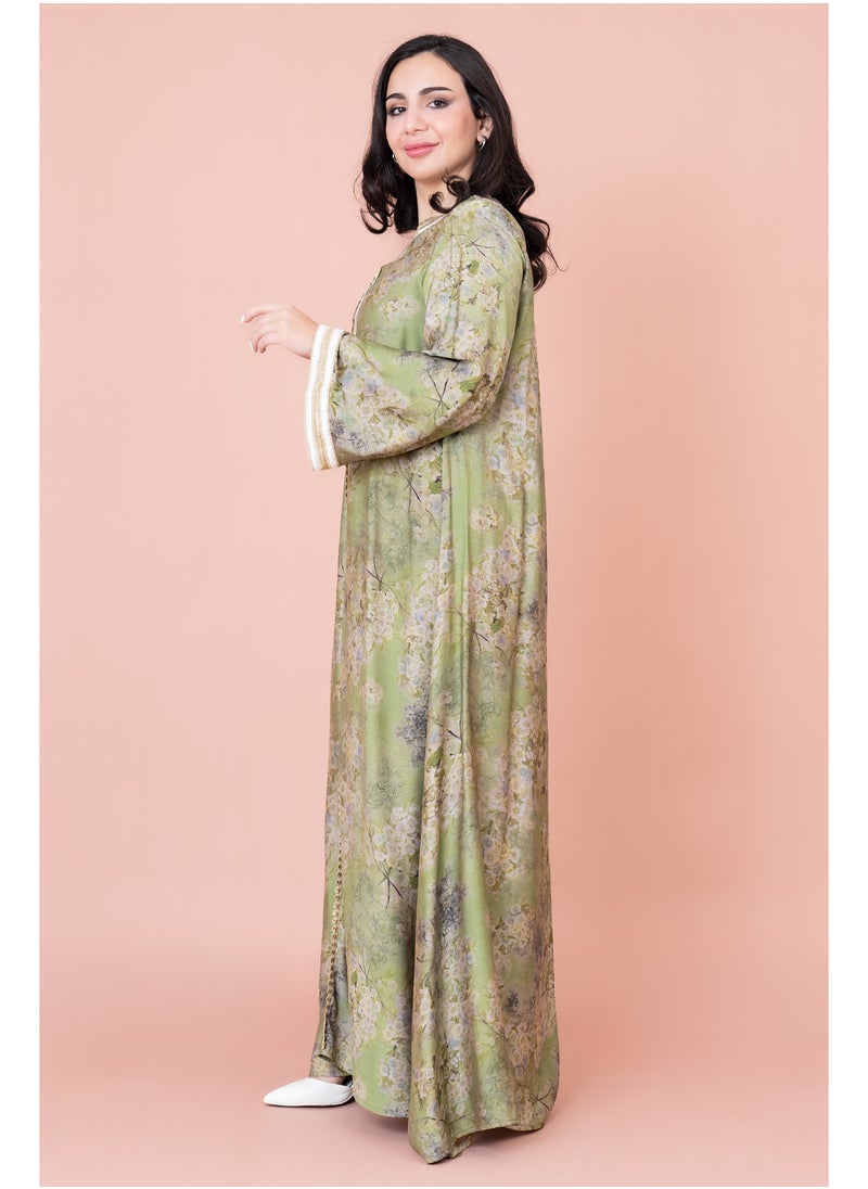 Embroidered Floral Print Jalabiya
