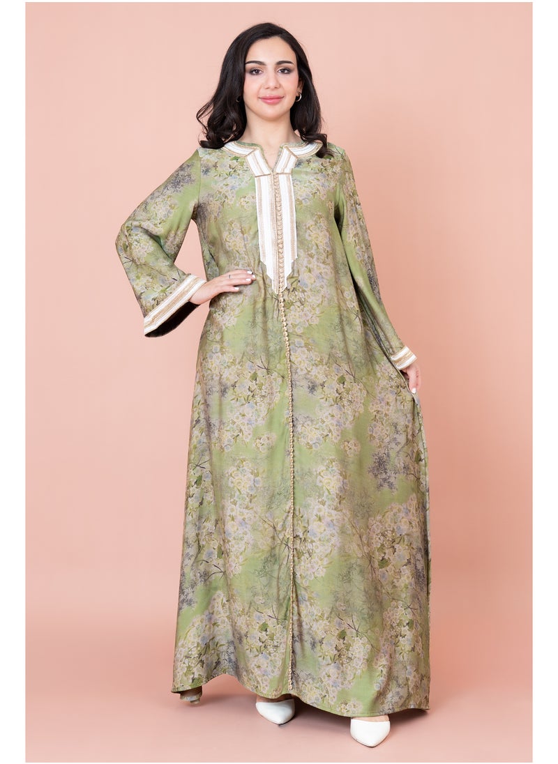 Embroidered Floral Print Jalabiya